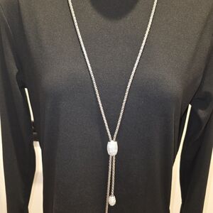 Chico's Silver Lariat Necklace with Crystal Beads